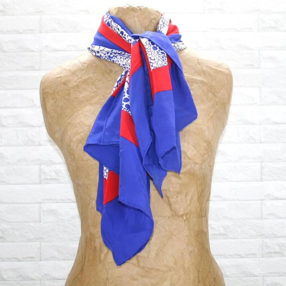 VINTAGE THE SILK FARM Scarf Polka Dot Patriotic Stripe Oversized Red White Blue